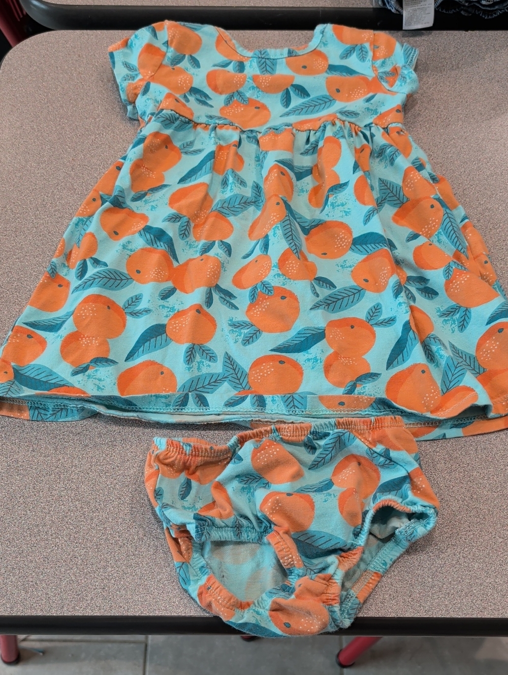 wonder nation Aqua Dress with Orange Fruit Print and Matching Bloomer